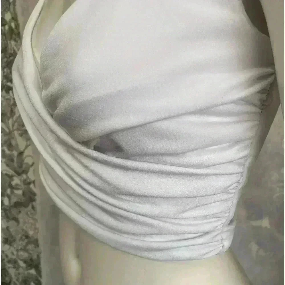FASHION NOVA white faux wrap bandage crop top - womens size medium - Picture 3 of 6